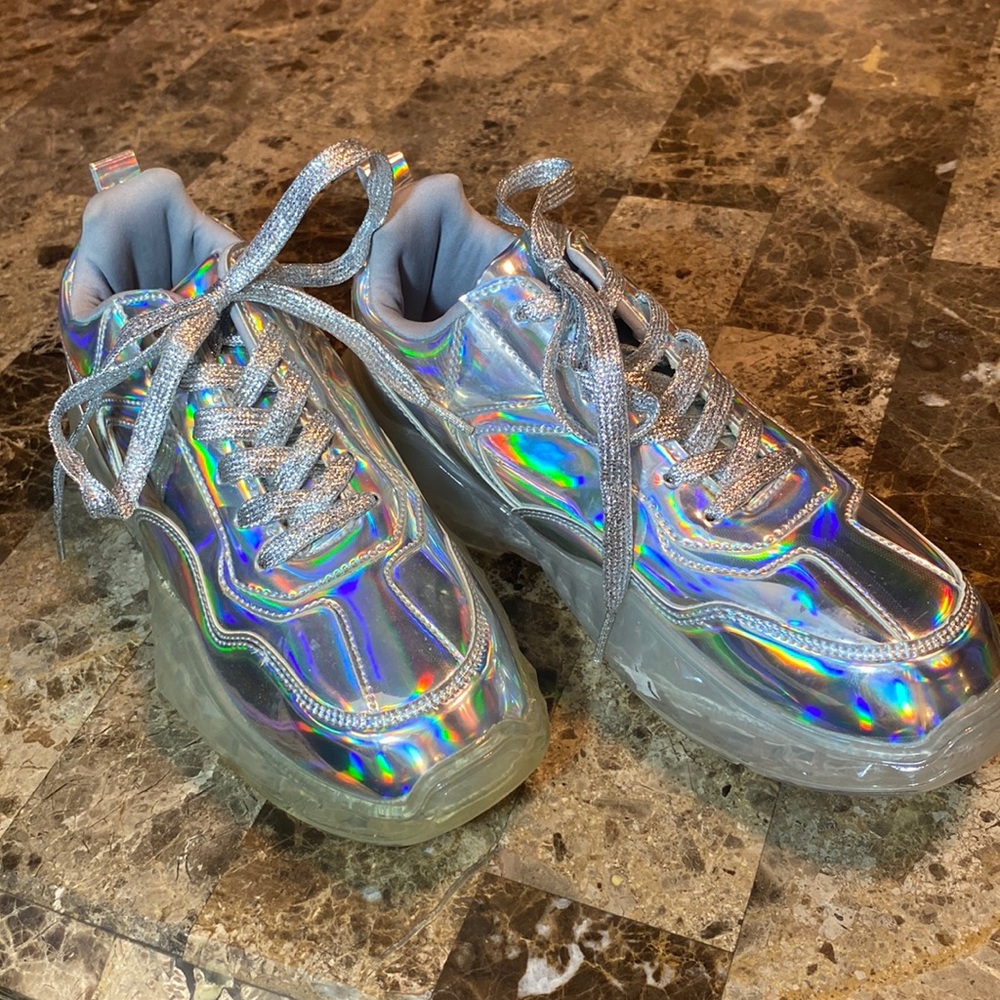 Silver Holographic Tennis Shoes